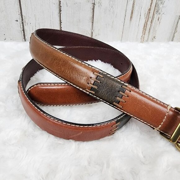 Fossil Leather Patchwork Belt Brown Size Large - Picture 5 of 8